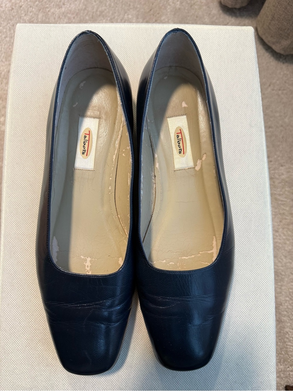 Talbots Navy Blue Leather Square-Toe Flats